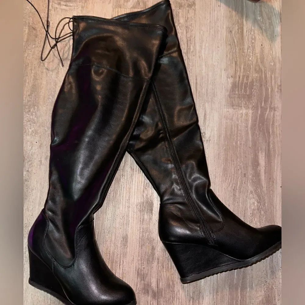 Lane Bryant over the knee faux leather drawstring closure new sz 11W